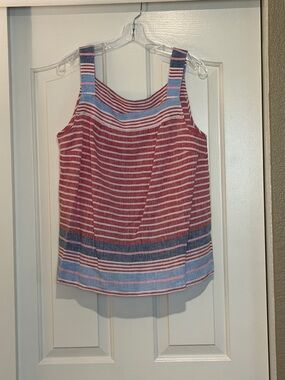 Talbots Red and Light Blue Striped Sleeveless Linen Tank. Size L. Worn 2X